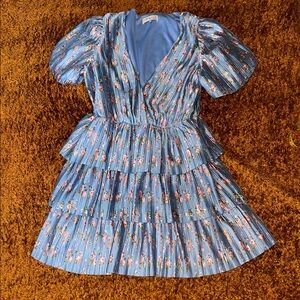 Wayf Blue Floral Tiered Mini Dress